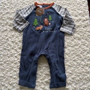 New 3-6 Months Mud Pie Friends of the Forest Navy and Gray Baby Romper